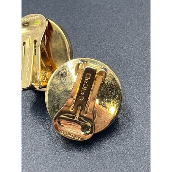 CHRISTIAN DIOR Vintage Designer Signed Gold Plated Faux Pearl Clip On Earrings - Picture 8 of 14
